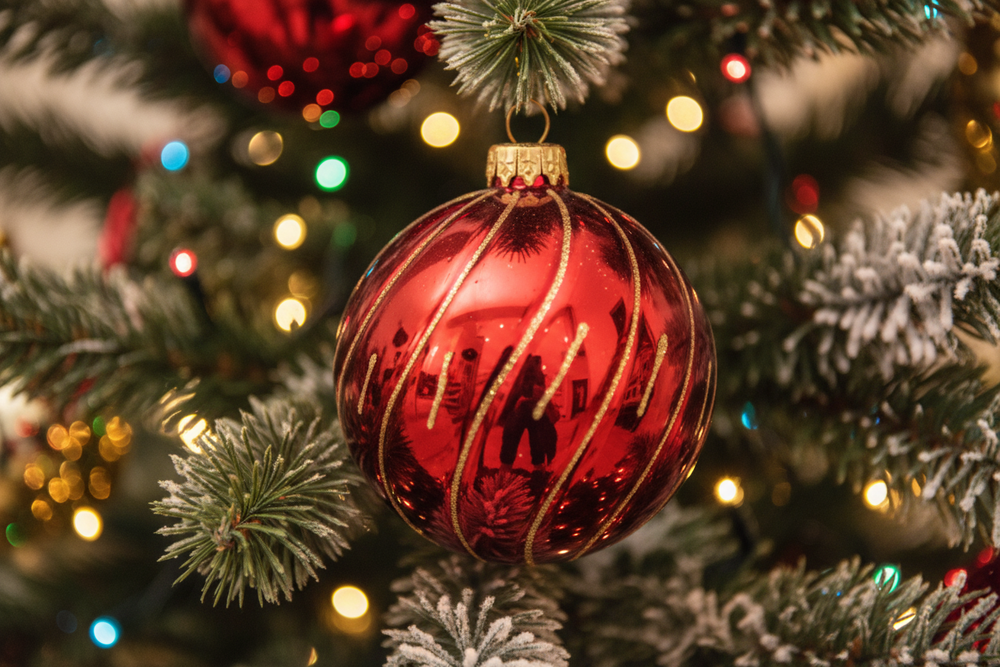 Red Ornament on a christmas tree